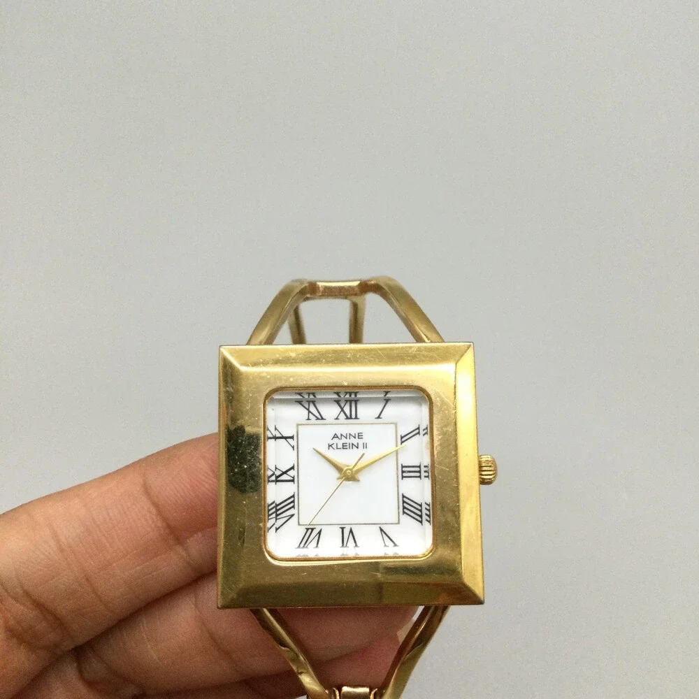 Anne Klein II Womens Watch 30mm Square Dial Gold Tone Bangle New Battery 6.75